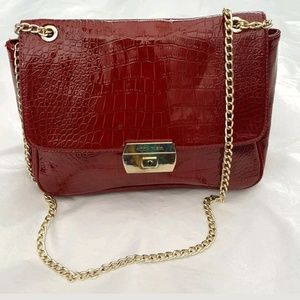 New Ann Klein Red Gold Chain Large Flap Messenger